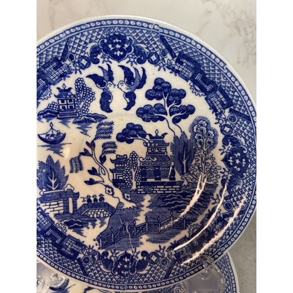 5 Vintage Blue Willow Replacement Saucer Plates 5 3/4 Oriental Birds Japan Blue - Picture 2 of 10